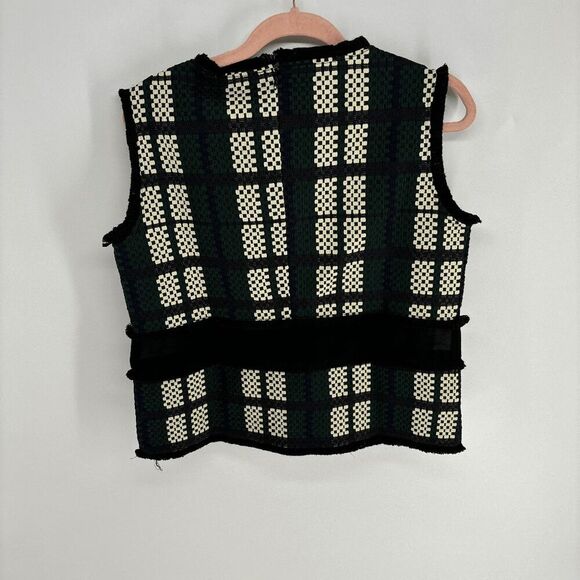 Cubic Donna Womens green black New sleeveless structured tweed sheer top Large - Picture 7 of 8